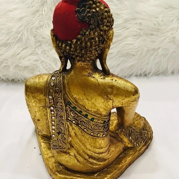 Gold Buddha Statue with Red Accents - Picture 3 of 13